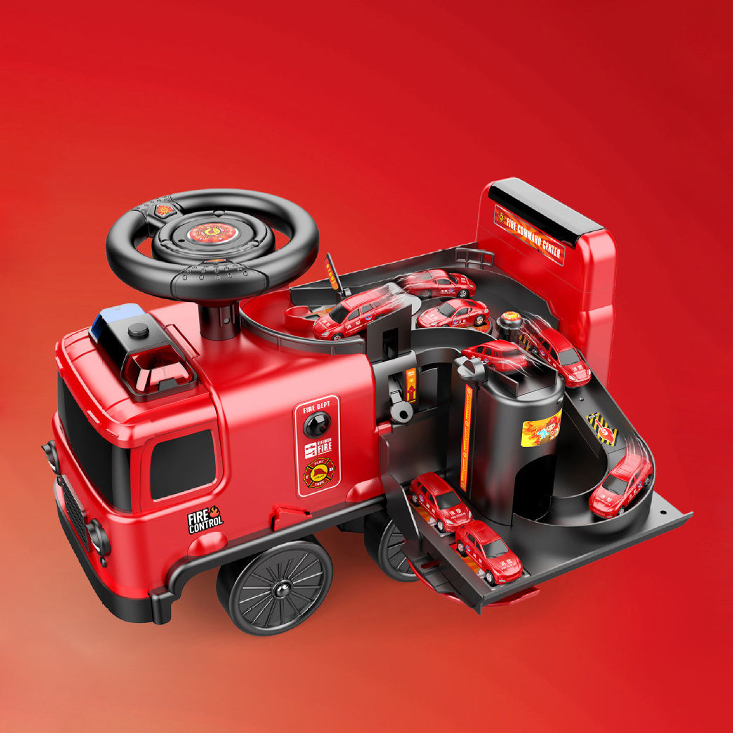 Multifunctional 2-in-1 Ride-On Toy – Simulated Fire Truck and Police Car with Lights, Music & Sound Effects