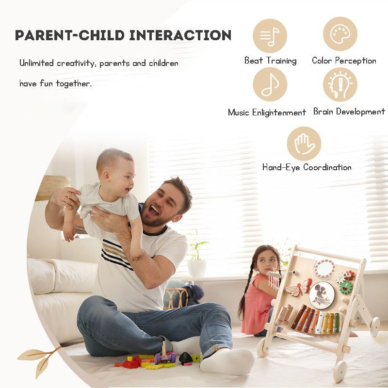 Musical Baby Walker Music Toys Push Toddler Car Baby Multi-Functional Early Education Wooden Toys