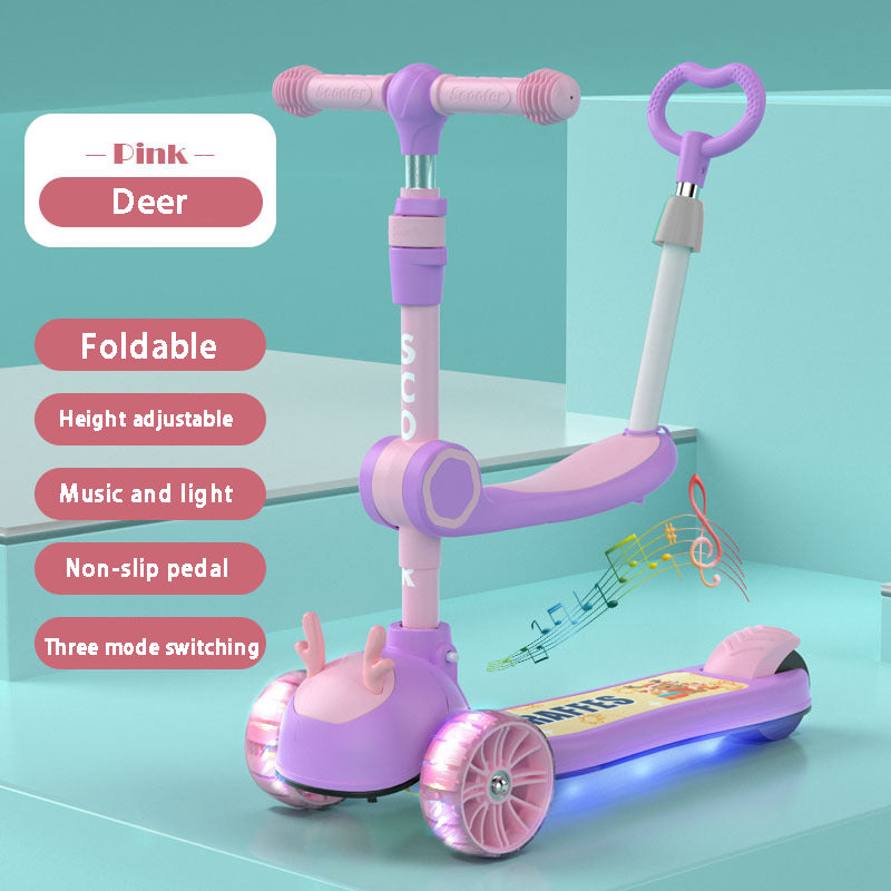 Adjustable 3-Wheeled Scooter for Toddlers – Folding Kick Scooter with Push Rod & Stand Cruise Ride