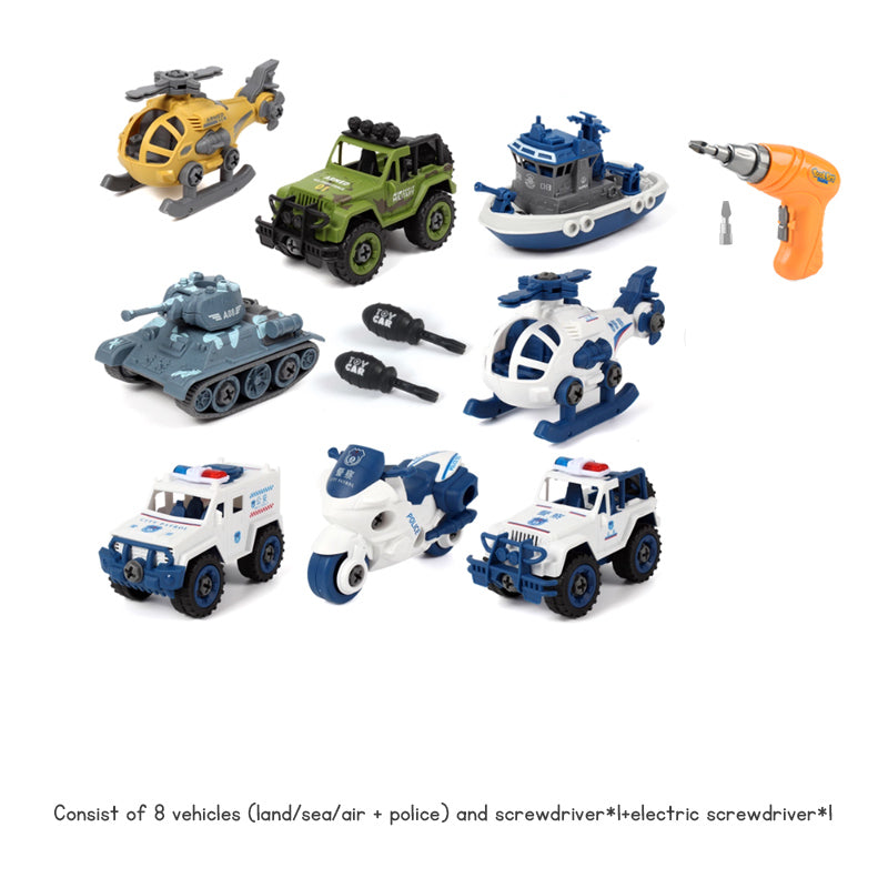 Children's Disassembly and Assembly Toy Car with Electric Screwdriver Screw Toy Engineering Vehicles Fire Trucks Police