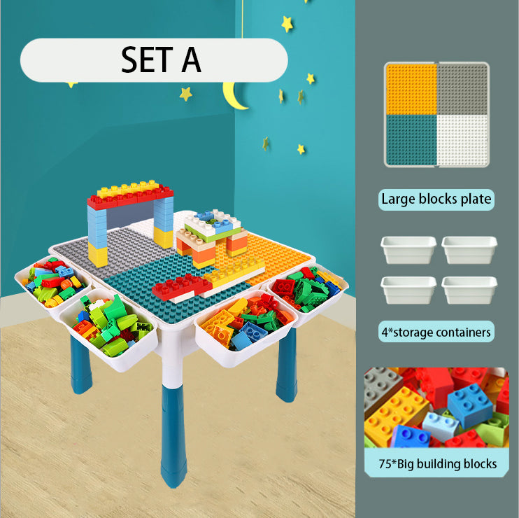 SG Delivery 5-in-1 Block Toy Table for Kids – Building Block Game Table, Study Desk, Storage, Dining & Sand Play Table