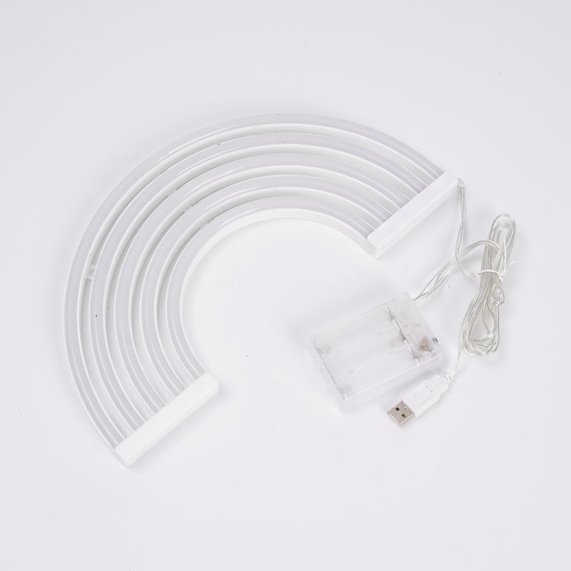 LED Rainbow Neon Light Wall Hanging – Battery & USB Dual-Use Night Light, Creative Christmas Holiday Decoration for Home & Net Celebrity Room Arrangement