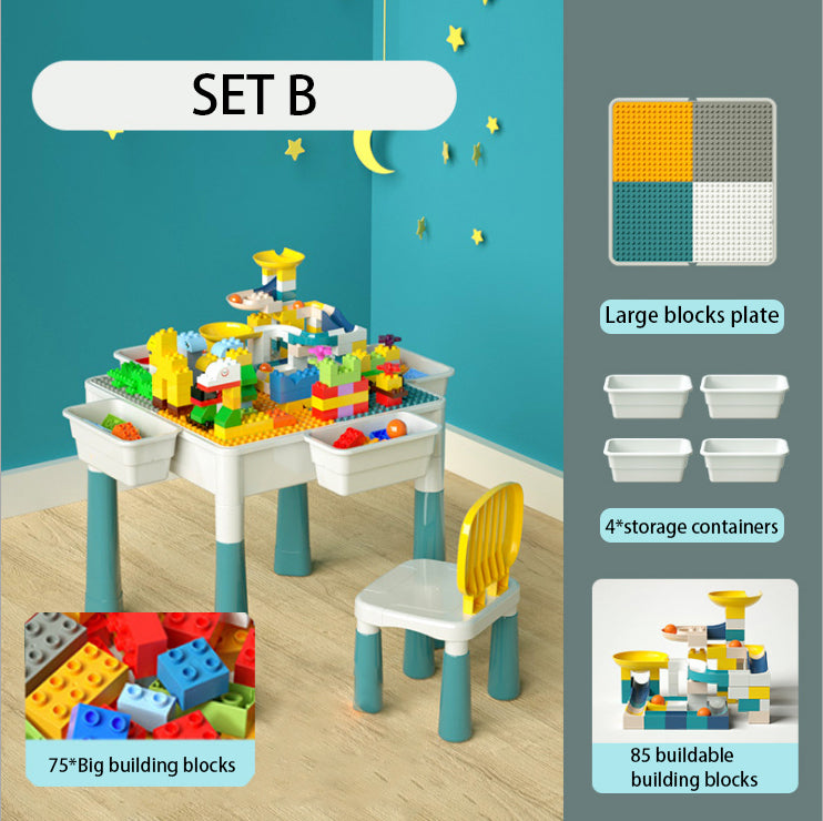 SG Delivery 5-in-1 Block Toy Table for Kids – Building Block Game Table, Study Desk, Storage, Dining & Sand Play Table