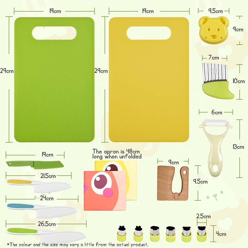 18-Piece kid's Kitchen Tool Cooking and Baking Toy Plastic Safety Knife Cutting Board Kit