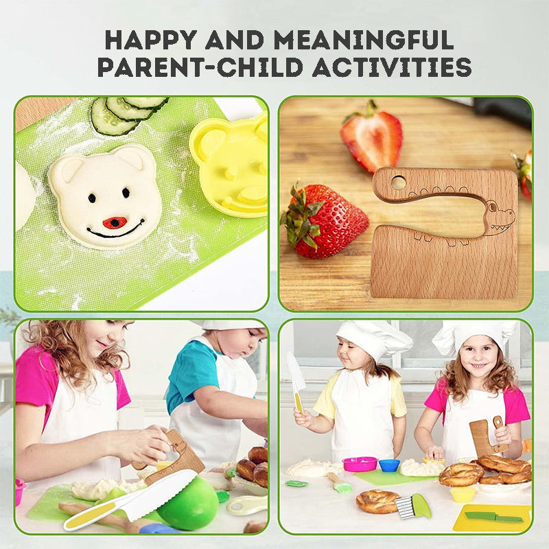 18-Piece kid's Kitchen Tool Cooking and Baking Toy Plastic Safety Knife Cutting Board Kit