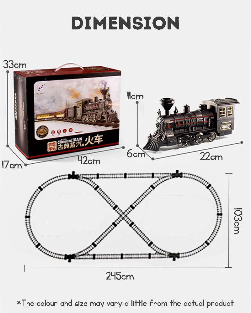 Children’s Remote Control Steam Train with Extra-Long Track – Electric Toy Train & Creative Building Kit