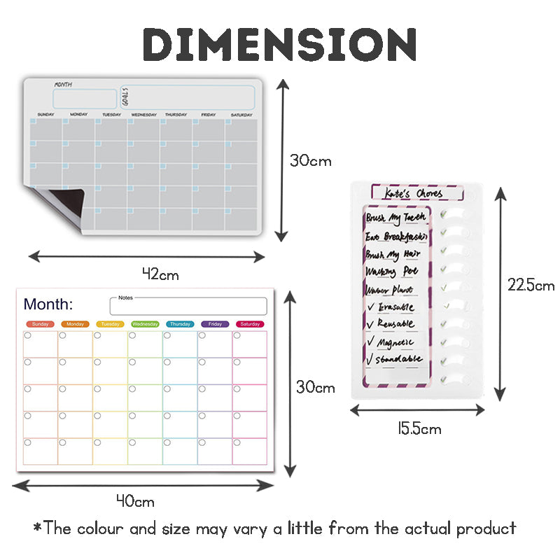 Magnetic A3 monthly schedule planner message board refrigerator magnet erasable 8 colors whiteboard markers whiteboard eraser