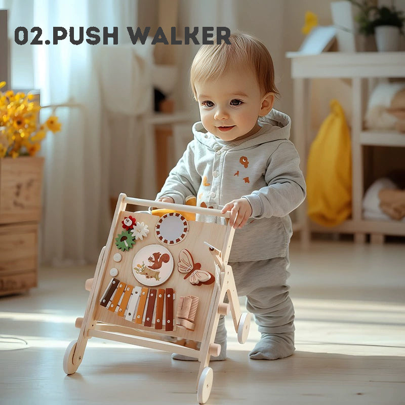 Musical Baby Walker Music Toys Push Toddler Car Baby Multi-Functional Early Education Wooden Toys
