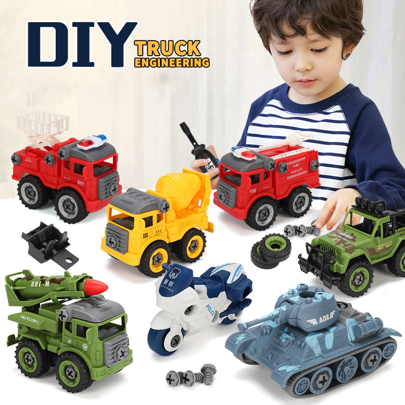 Children's Disassembly and Assembly Toy Car with Electric Screwdriver Screw Toy Engineering Vehicles Fire Trucks Police