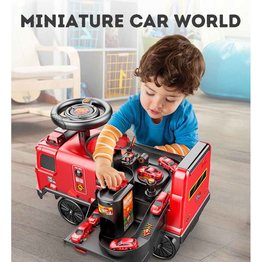 Multifunctional 2-in-1 Ride-On Toy – Simulated Fire Truck and Police Car with Lights, Music & Sound Effects