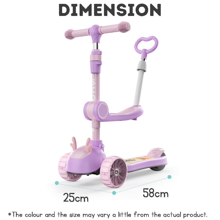 Adjustable 3-Wheeled Scooter for Toddlers – Folding Kick Scooter with Push Rod & Stand Cruise Ride