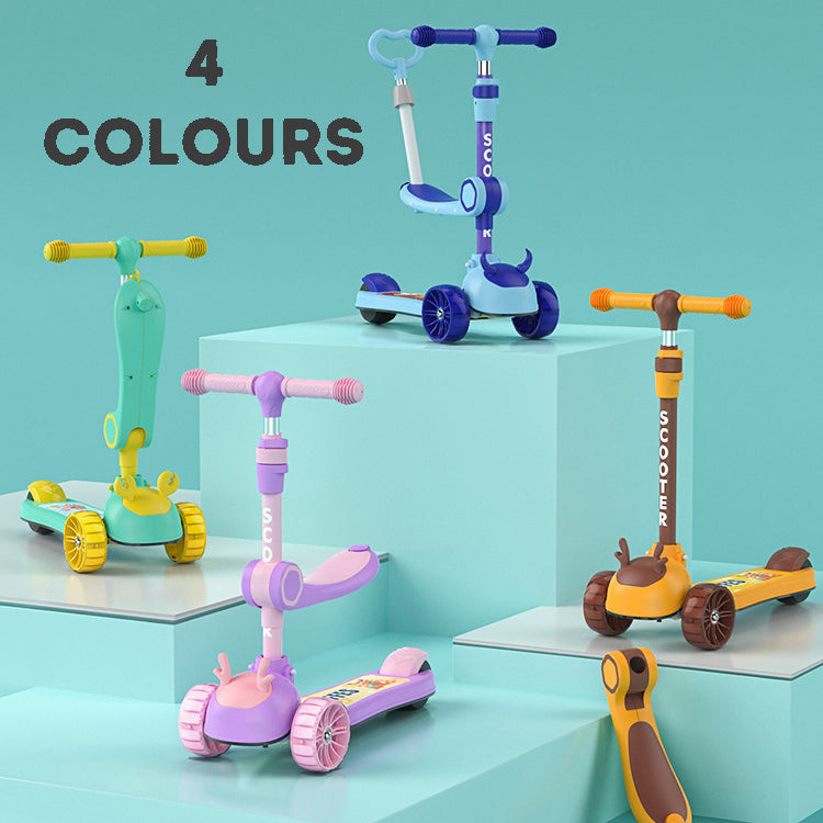 Adjustable 3-Wheeled Scooter for Toddlers – Folding Kick Scooter with Push Rod & Stand Cruise Ride