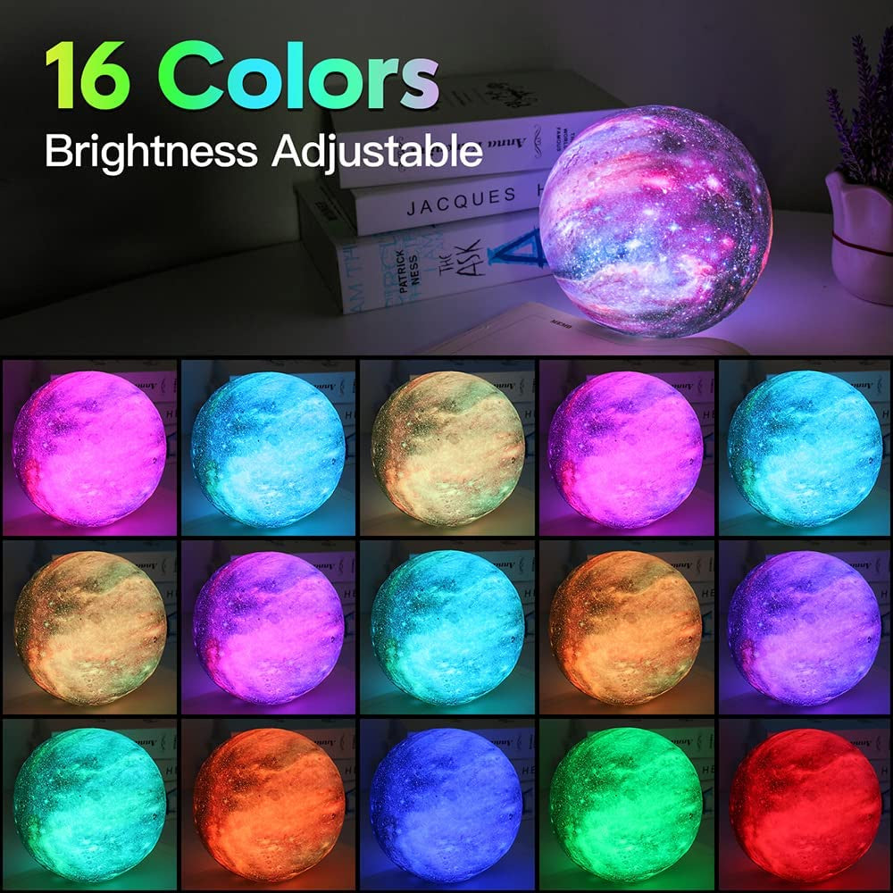 3D Galaxy Moon Lamp – 5.9-Inch LED Moon Light with 16 Colors, Remote & Touch Control | Star Night Light for Kids & Home Decor