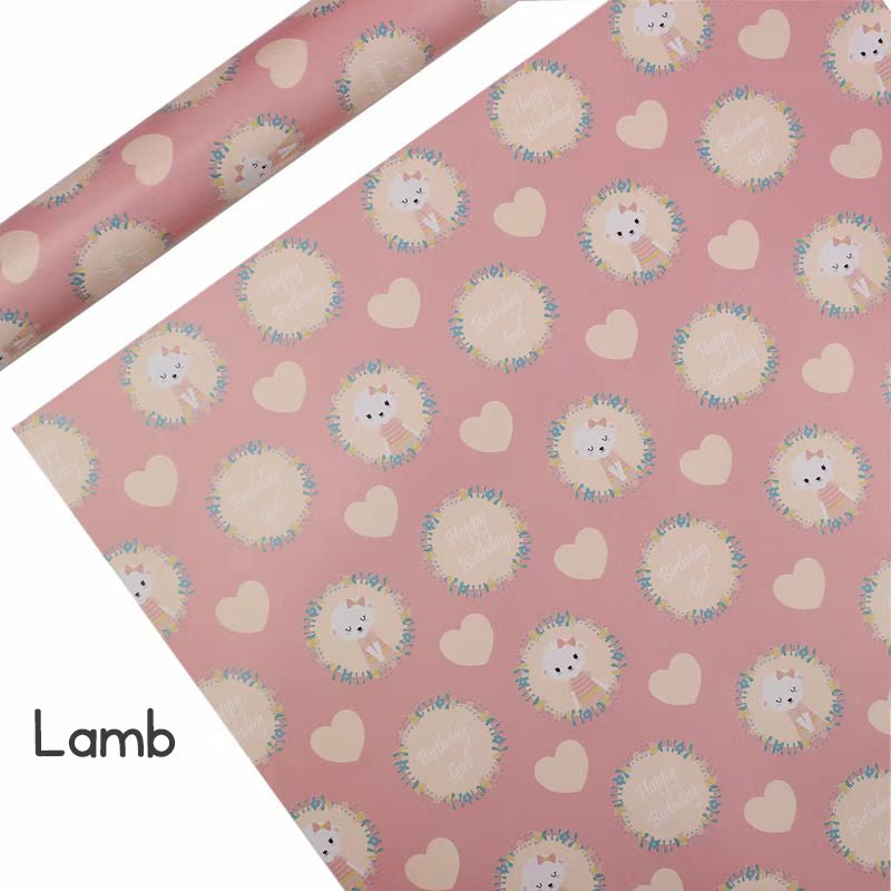 Gift wrapping service with cartoon birthday present wrapping paper sheets, kindergarten craft paper