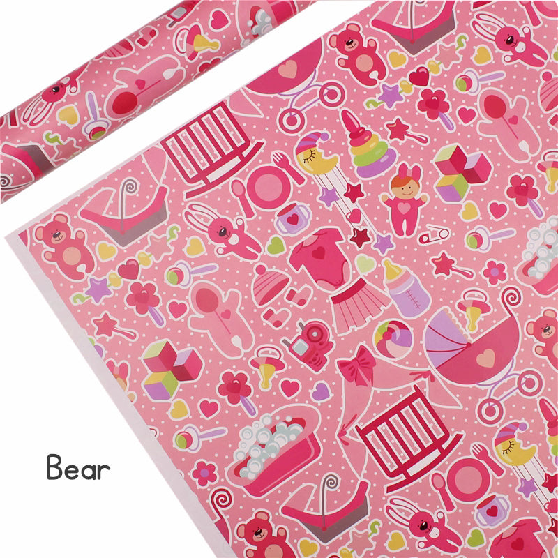 Gift wrapping service with cartoon birthday present wrapping paper sheets, kindergarten craft paper