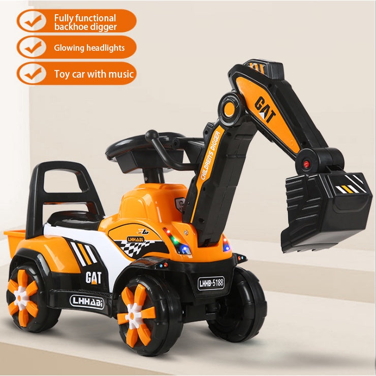 Rechargeable Electric Excavator Ride-On Toy – Manual & Battery Operated Digger for Kids, SG Local Delivery