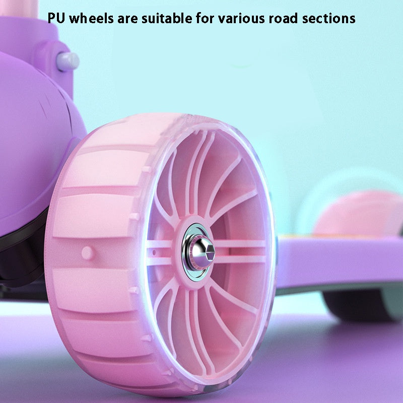 Adjustable 3-Wheeled Scooter for Toddlers – Folding Kick Scooter with Push Rod & Stand Cruise Ride