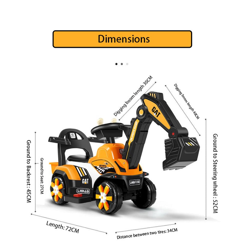 Rechargeable Electric Excavator Ride-On Toy – Manual & Battery Operated Digger for Kids, SG Local Delivery