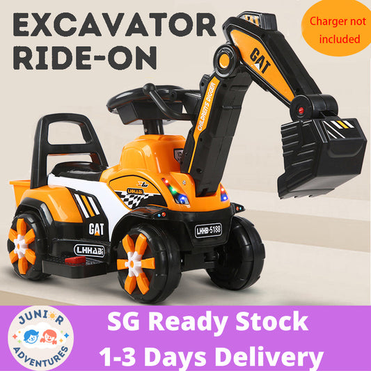 Rechargeable Electric Excavator Ride-On Toy – Manual & Battery Operated Digger for Kids, SG Local Delivery