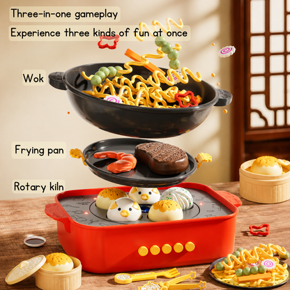 Kids Fried Noodle Cooking Toy & Pretend Play Barbecue Set with Light, Sound, Simulated Spray, Kitchen Toy Food Playset