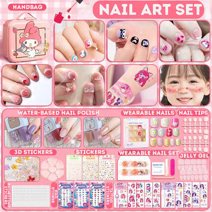 Kids Press On Nails Nail Art Sticker Kids Nail Polish Set DIY Kit Fake Nails for Kids False Nails Set