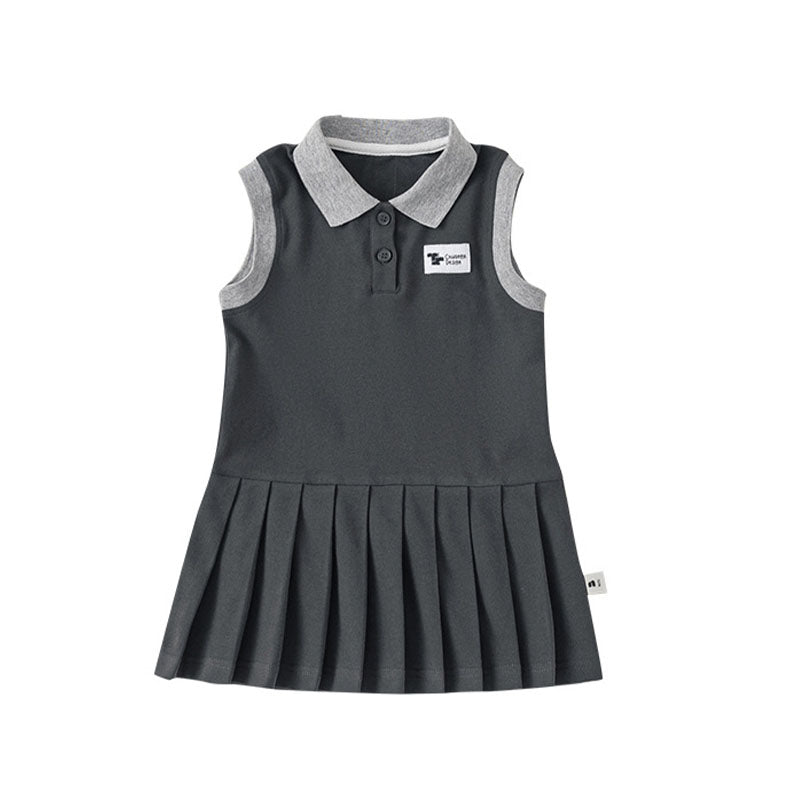 Girls Dress Preppy Style Skirt Summer Girl Princess Sleeveless Pleated Skirt