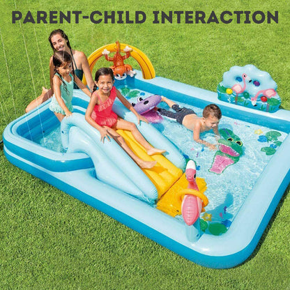 Crocodile Park Inflatable Pool with Water Slide Outdoor Pool Inflatable Castle Pool Kids' Splash Pool Summer Baby Swimming