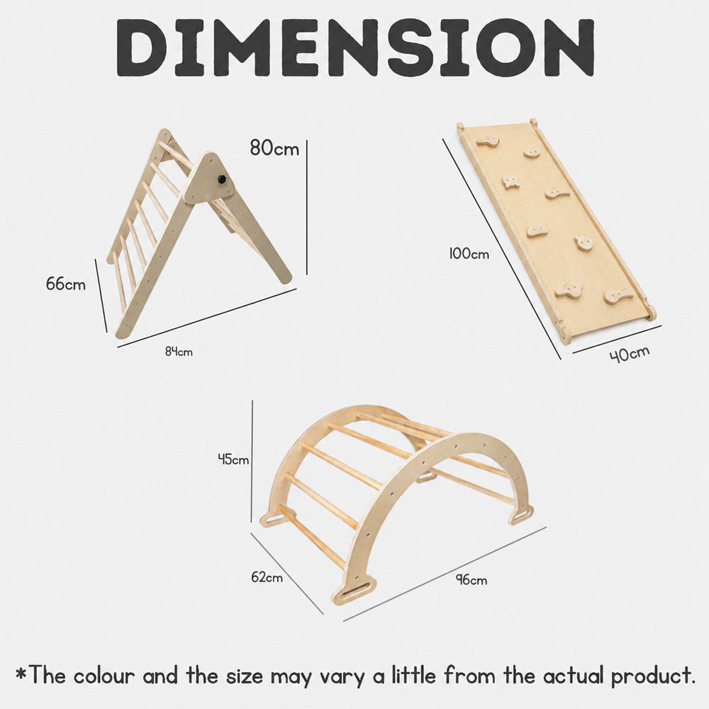 3-in-1 Wooden Climbing Frame for Kids – Indoor & Outdoor Playgym Set with Slide, Ladder & Arch