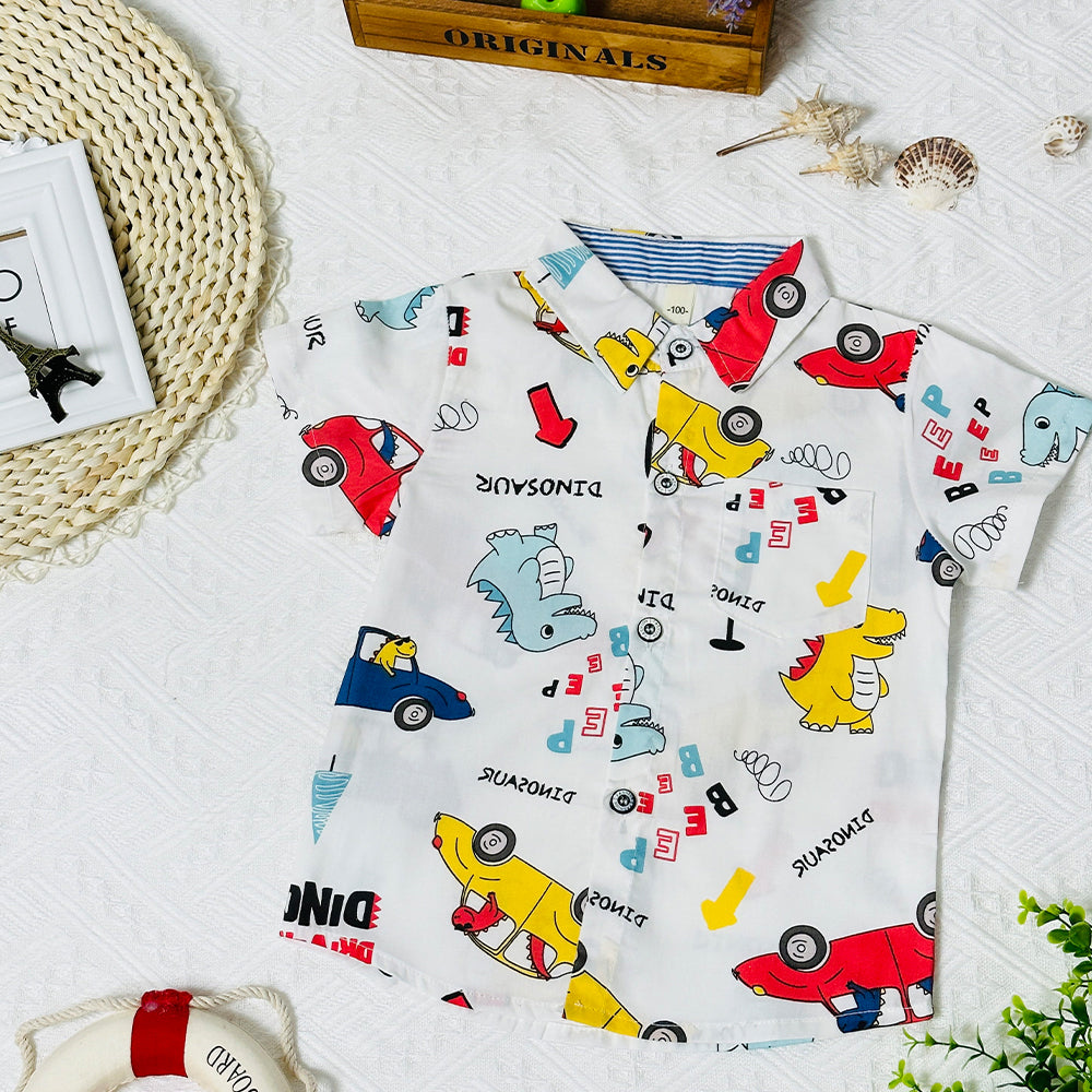 2023 Summer New Trendy Cartoon Car Dinosaur Top Fashion Casual Boys' Clothing