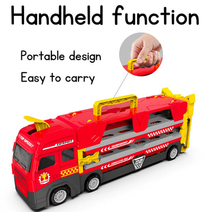 Remote Control Transport Truck Catapult Track Car Toy with Alloy Die-Cast Cars, Engineering Vehicle Racing Toy for Boys