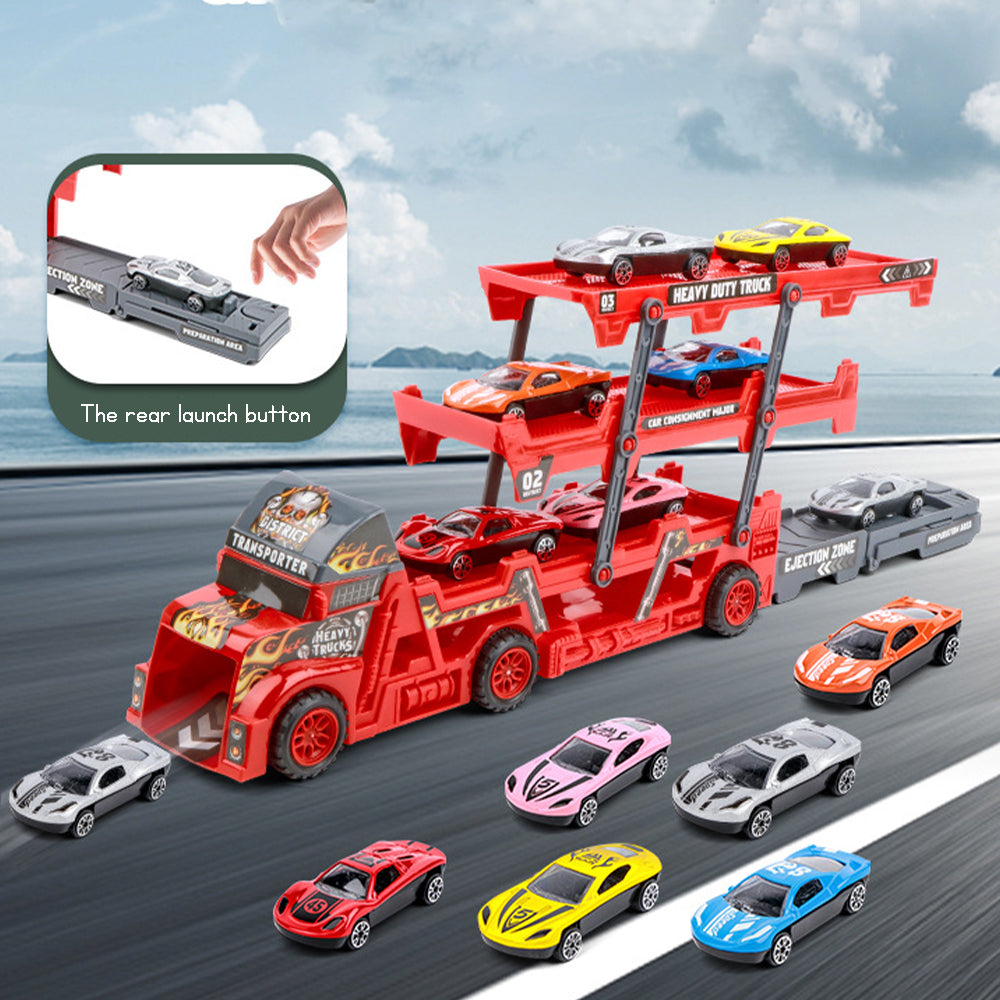 Kid's toy cargo truck unfolds folds for storage features launching function for small cars ideal birthday gift for boys