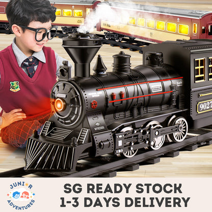 Electric Train Track Steam Spray Simulated Classical Railway Train Set Sound Light Train Toy