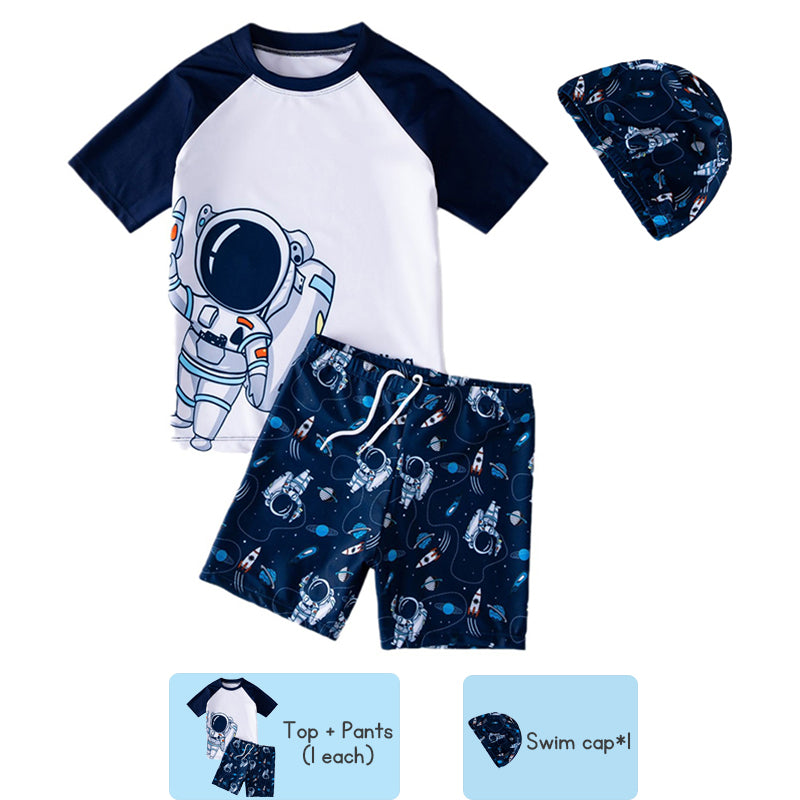 Swimming Suit Kid 3 Pieces Boy Swimming Suit Swimsuit set Breathable Silky Short Sleeved Cartoon Style