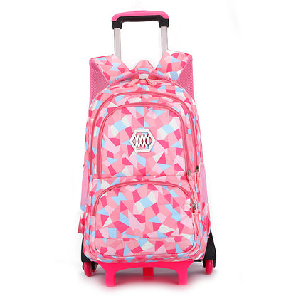 Pink Multi-functional Rolling Backpack with Large Capacity, Easy Detachment, a Must-have for Students and Travelers