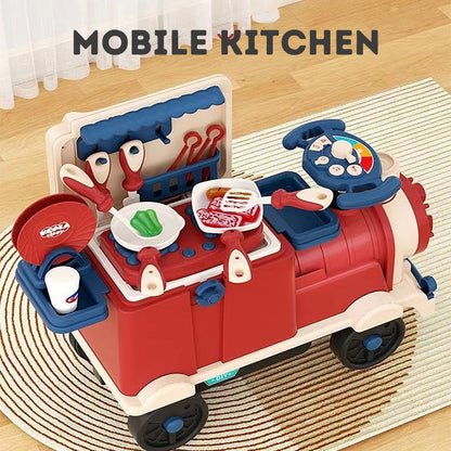 Kids ride on train toy colorful multifunctional storage train simulation kitchen with music