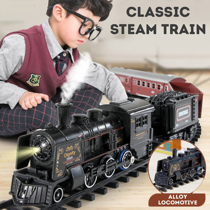 Electric Train Track Steam Spray Simulated Classical Railway Train Set Sound Light Train Toy