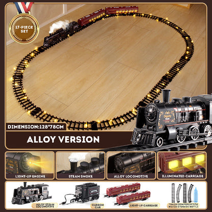 Electric Train Track Steam Spray Simulated Classical Railway Train Set Sound Light Train Toy