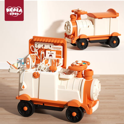 Kids ride on train toy colorful multifunctional storage train simulation kitchen with music