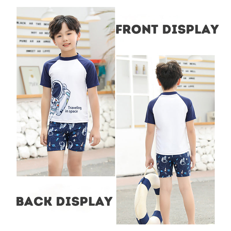 Swimming Suit Kid 3 Pieces Boy Swimming Suit Swimsuit set Breathable Silky Short Sleeved Cartoon Style