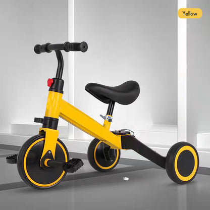 3-in-1 kids convertible tricycle with balance bike and walker modes, and detachable pedals, featuring easy-to-switch creative transformation modes