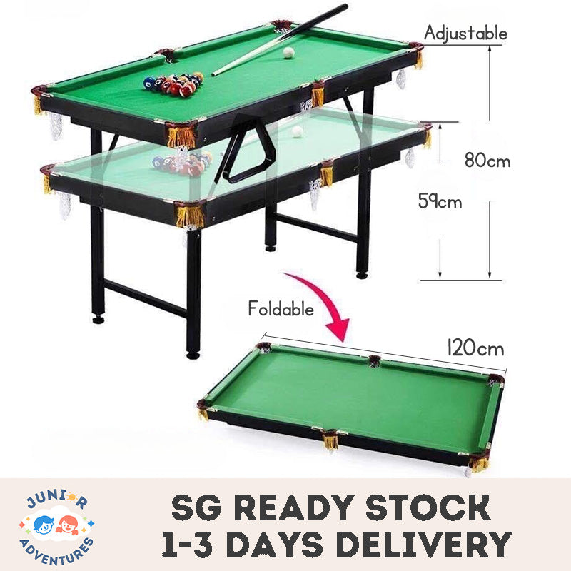 Children's 120cm Height-Adjustable Folding Mini Pool Table, Home Miniature Kids Billiard Table with Cue, Intellectual Toy Gift.