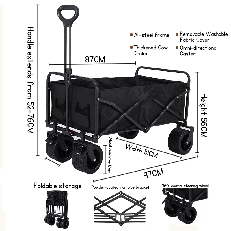 Collapsible Kids and Pets Wagon, 150L Steel Frame Trolley with All-Terrain Wheels