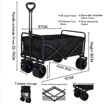 Collapsible Kids and Pets Wagon, 150L Steel Frame Trolley with All-Terrain Wheels