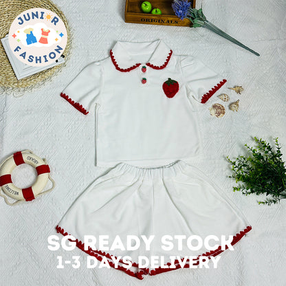 3D Strawberry Cute Children's Clothing, Fashionable Two-Piece Set for Girls, 2023 Summer New Arrival.