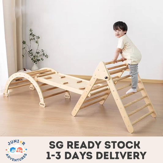3-in-1 Wooden Climbing Frame for Kids – Indoor & Outdoor Playgym Set with Slide, Ladder & Arch