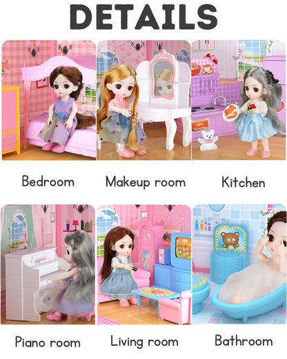 Princess Castle Dollhouse Building Playset, Pink Princess Castle Playhouse with Dolls, Furniture, Accessories, Pretend