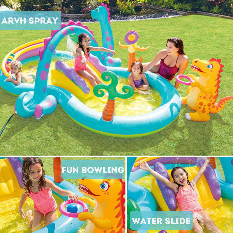 Round Inflatable Crocodile Pool with Kid's Slide Outdoor Play Pool Swimming Pool and Ocean Ball Pit