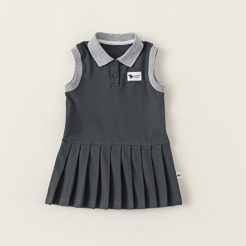 Girls Dress Preppy Style Skirt Summer Girl Princess Sleeveless Pleated Skirt