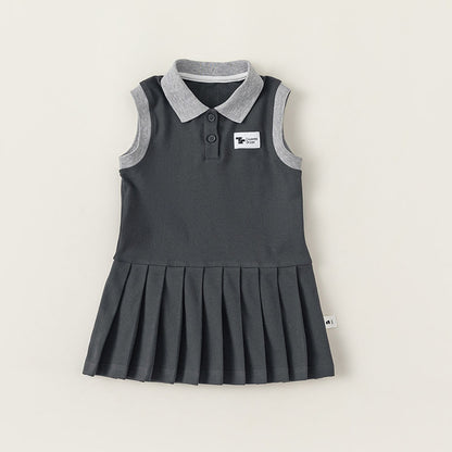 Girls Dress Preppy Style Skirt Summer Girl Princess Sleeveless Pleated Skirt