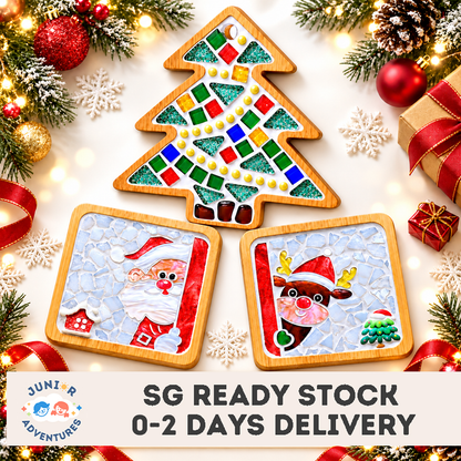 Christmas DIY Mosaic Coaster Making Kit Santa Claus Reindeer Xmas Tree Handmade Art Craft Set for Kids Christmas Gift Home Decoration